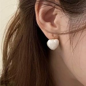 18k Gold Plated White French Girl Heart Earrings